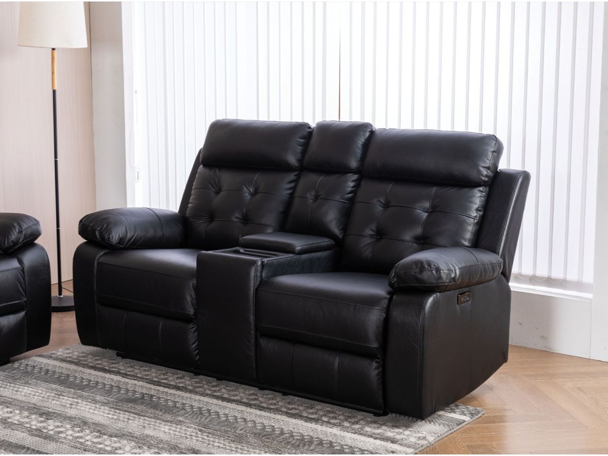 Black leather reclining loveseat clearance